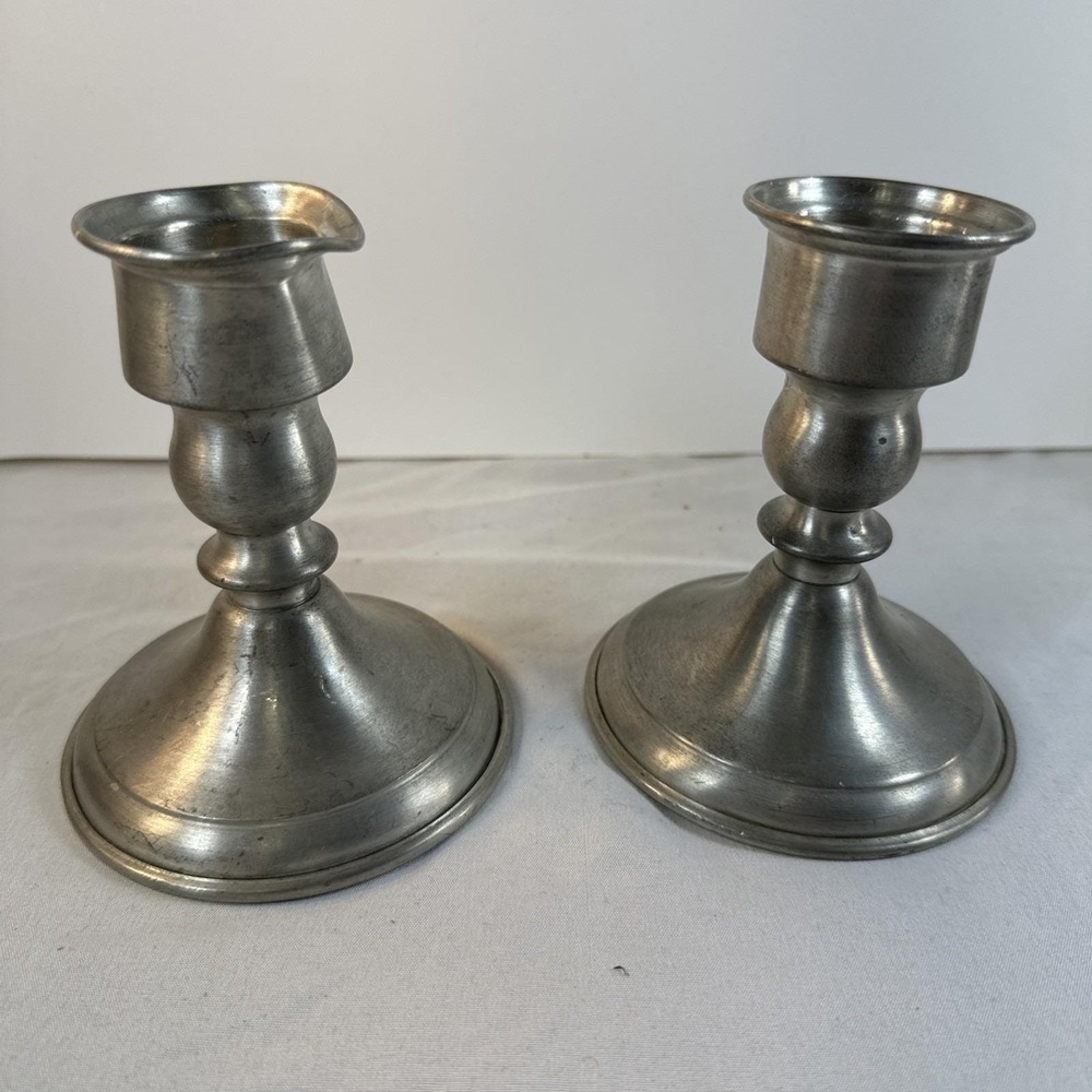 Vintage Art Deco LEONARD Genuine Pewter Weighted Candle Holders PAIR Bolivia